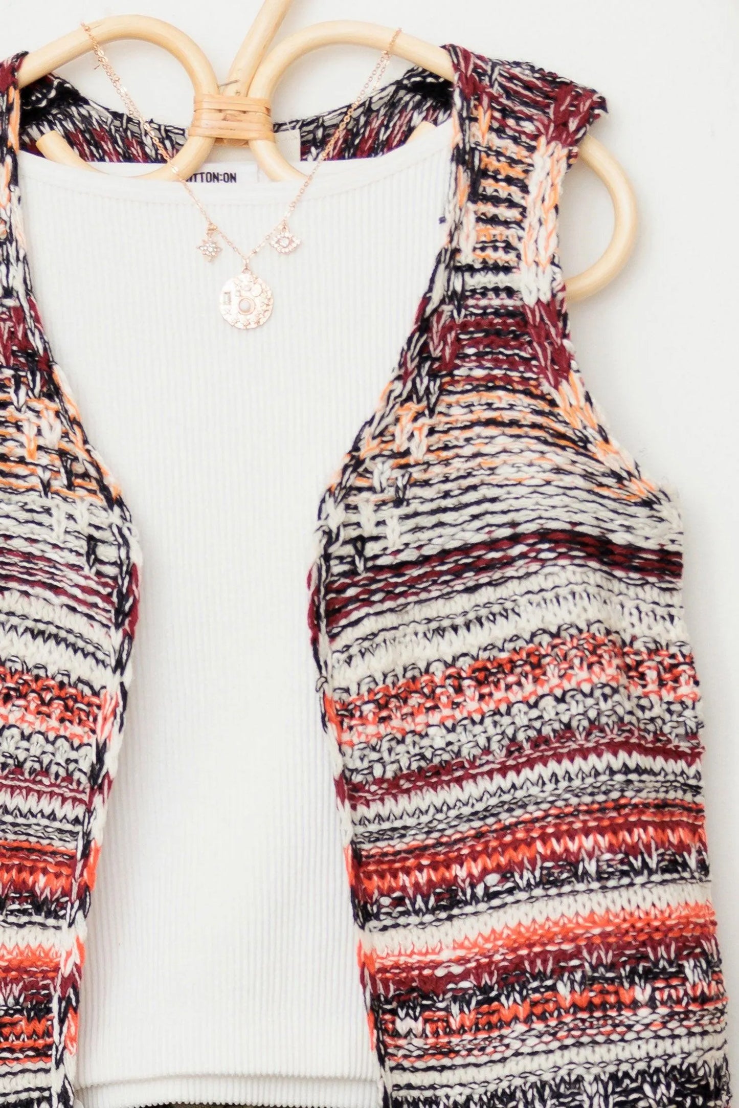 Girls Boho Striped Crochet Fringe Long Sweater Vest - Tasha Apparel Wholesale