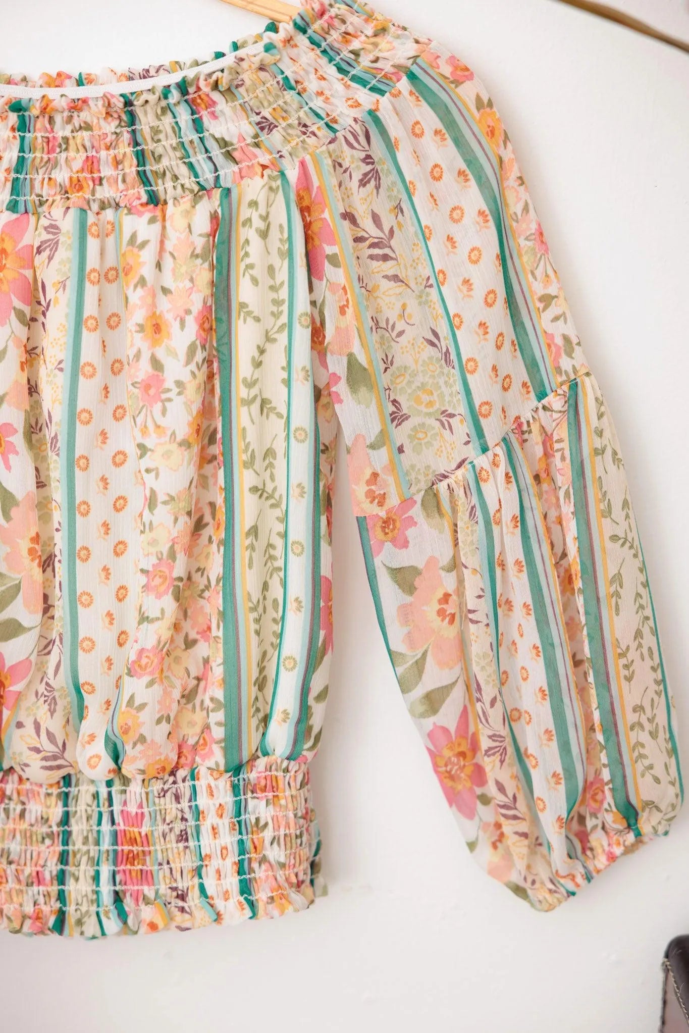 Girls Western Floral Sheer Puff Sleeve Ruched Hem Top - Tasha Apparel Wholesale