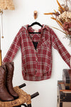 Girls Oversize Hooded Checkered Pearl Detail Shirt Top - Tasha Apparel Wholesale