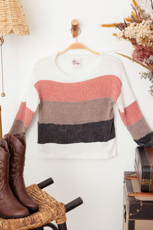 Girls Oversize Striped Soft Long Sleeve Sweaters - Tasha Apparel Wholesale