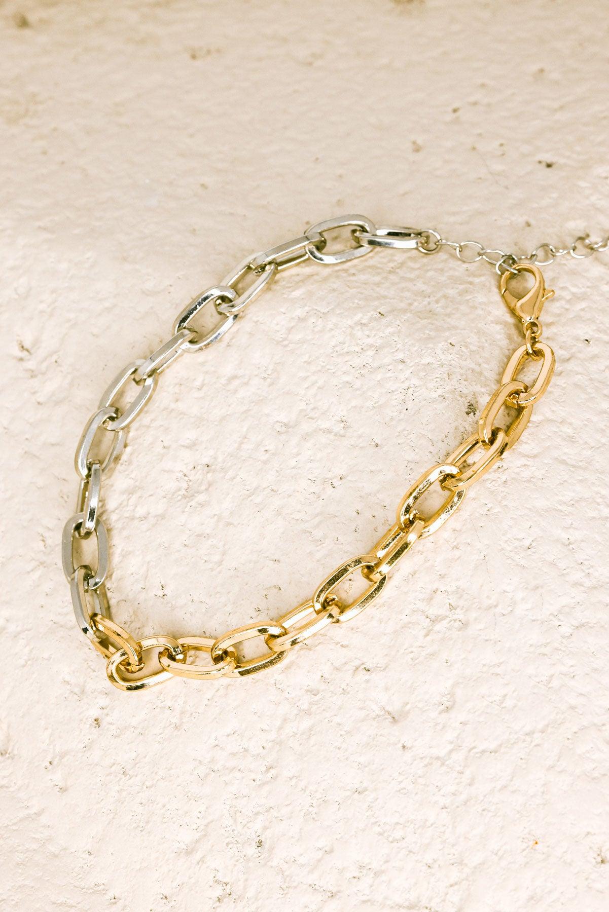 Two Tone Gold & Silver Cable Chain Link Anklet - Tasha Apparel Wholesale