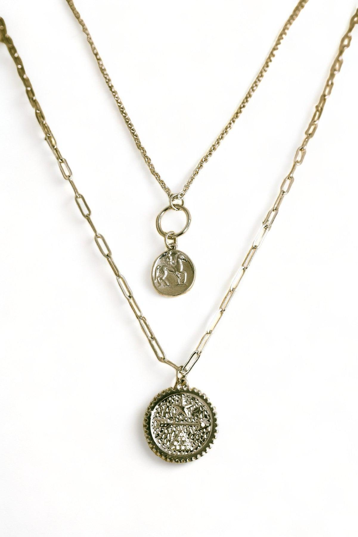 Round Star Arrow Pendant Horse Double Layer Necklace - Tasha Apparel Wholesale
