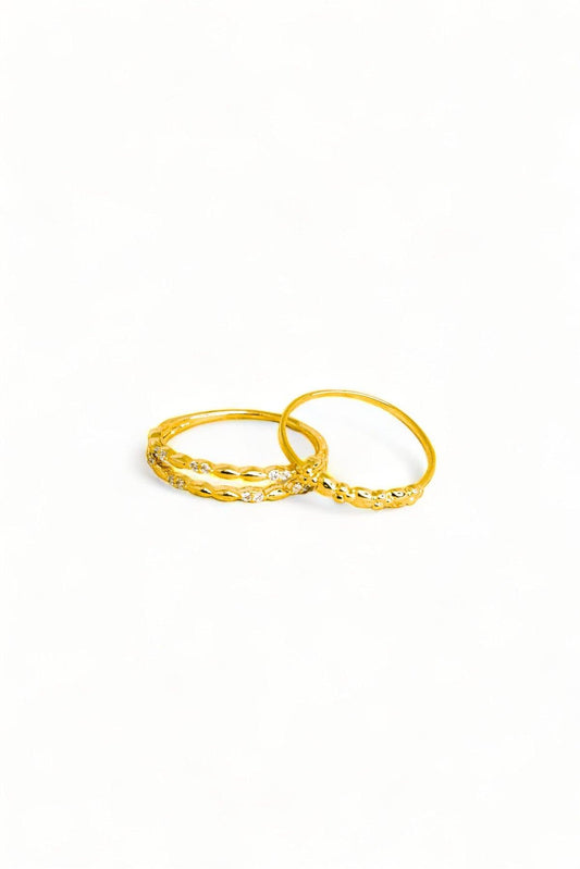 Two Gold Rhinestone Piece Delicate Fashion Ring Set - Tasha Apparel Wholesale