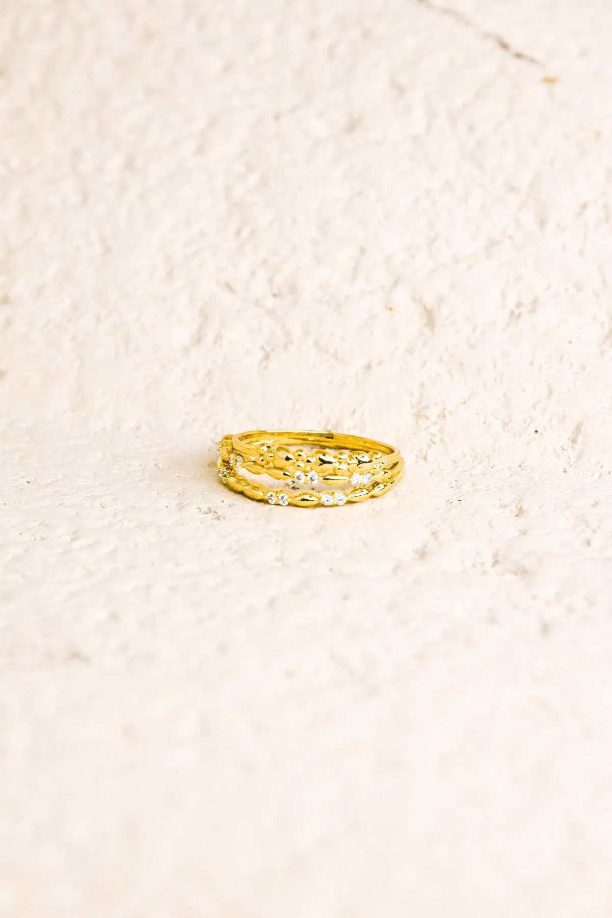 Two Gold Rhinestone Piece Delicate Fashion Ring Set - Tasha Apparel Wholesale