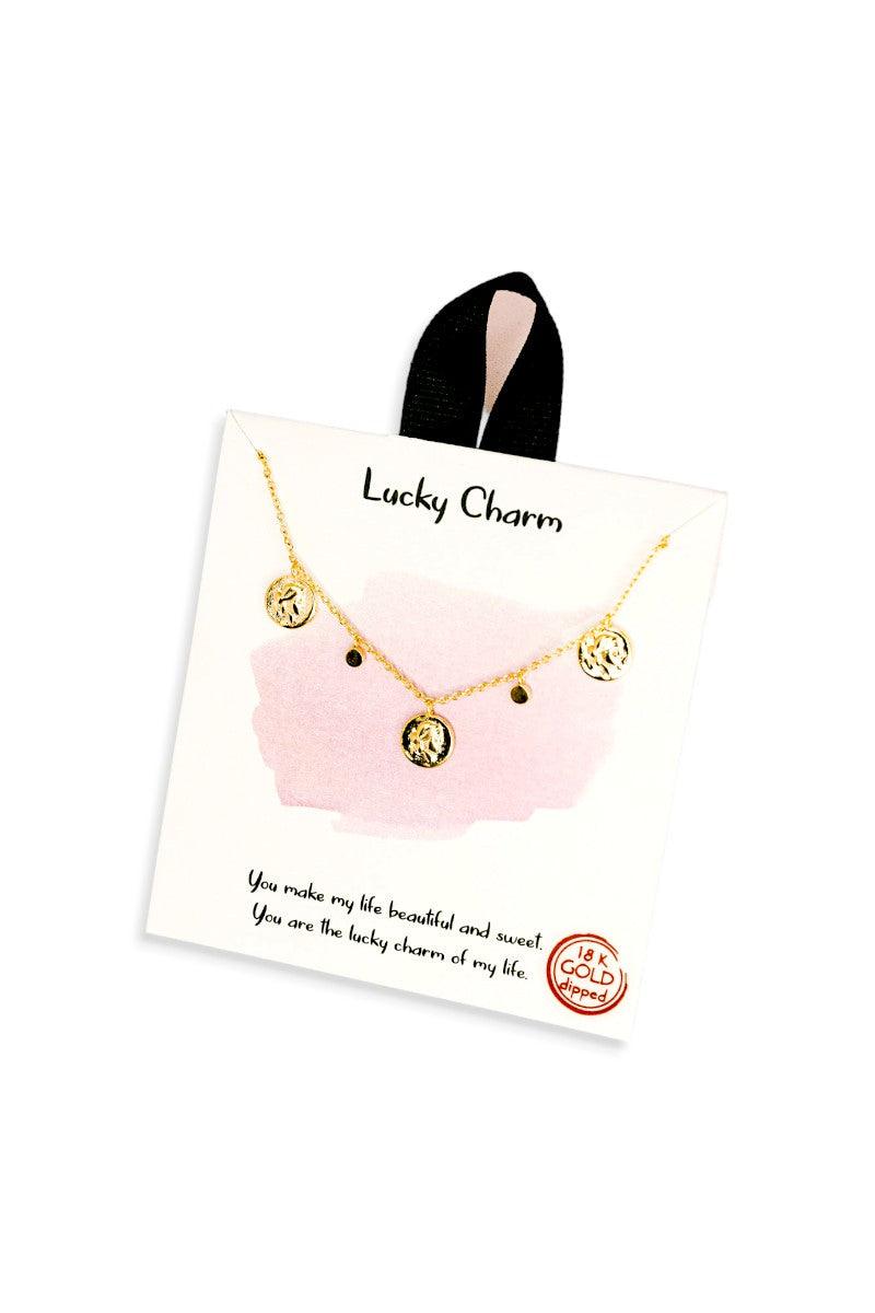 Dainty 3 Coin Lucky Charm Gold Necklace - Tasha Apparel Wholesale