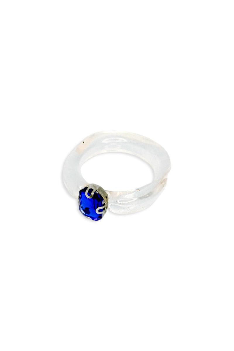 Clear Oval Blue Glass Rainestone Ring - Tasha Apparel Wholesale