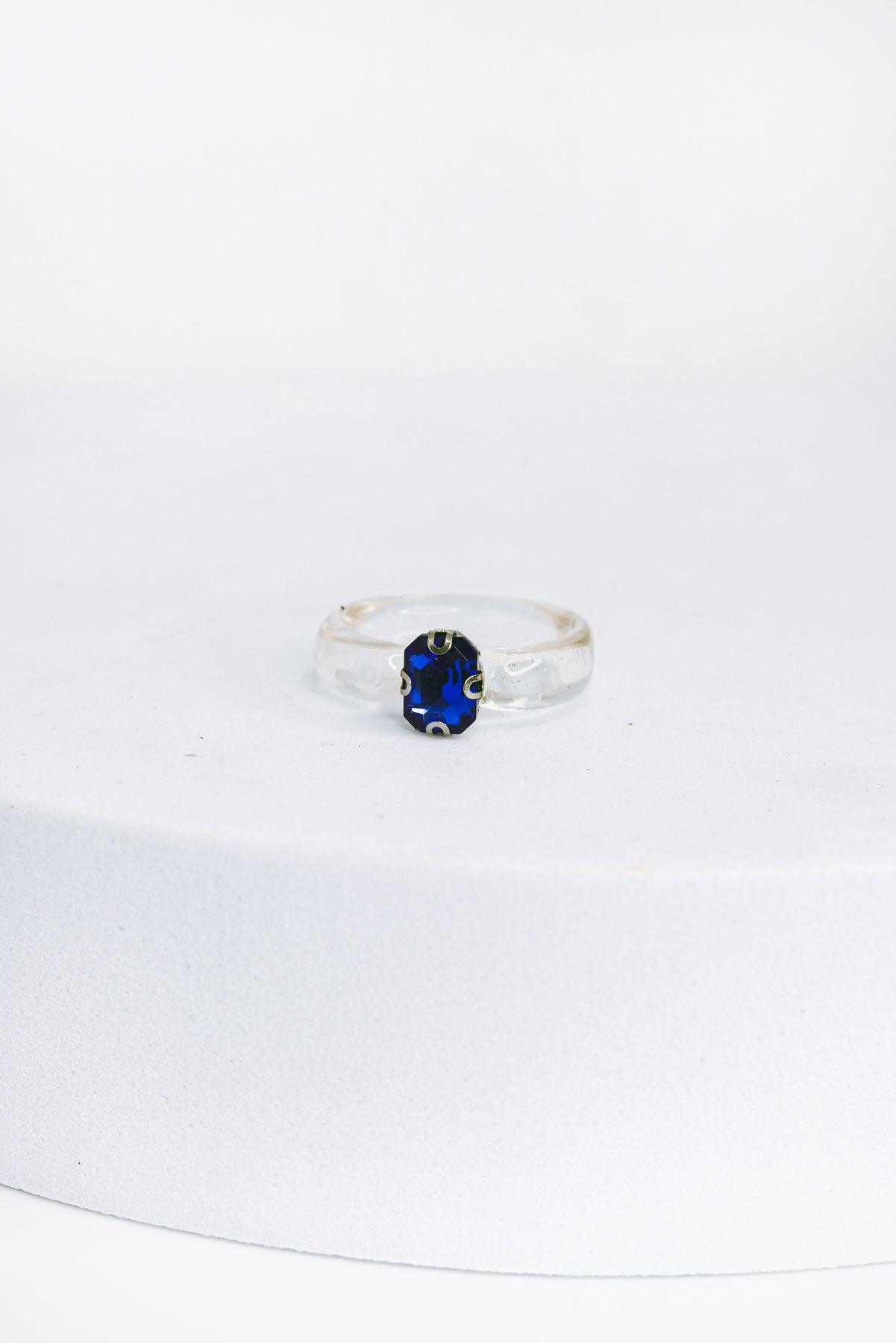 Clear Oval Blue Glass Rainstone Ring - Tasha Apparel Wholesale