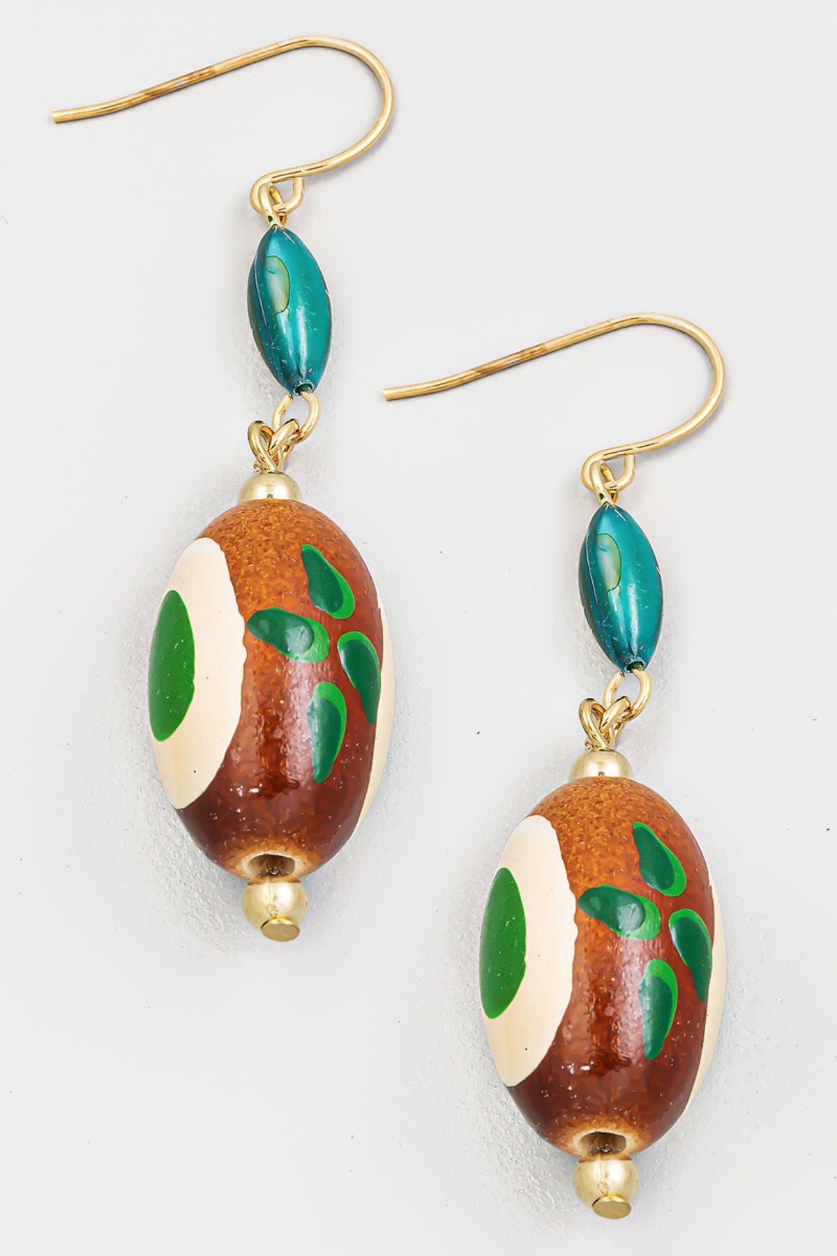 Boho Colorful Oval Wood Bead Drop Earrings - Tasha Apparel Wholesale