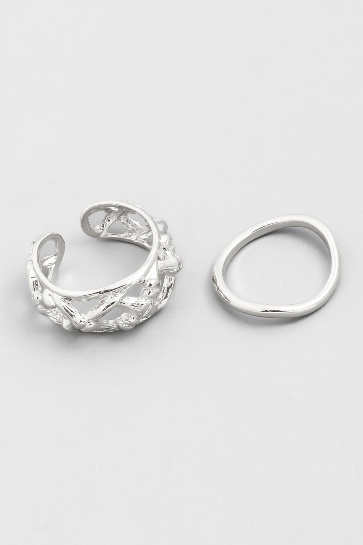 Silver Nest Texture Two Piece Ring Set - Tasha Apparel Wholesale