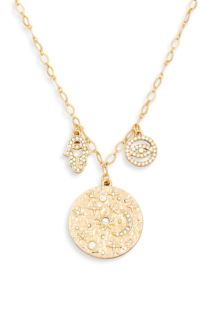 Moon Pendant Small Hamsa & Evil Eye Necklaces - Tasha Apparel Wholesale