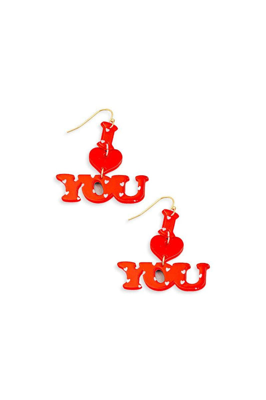 Glossy Acrylic "I Love You" Valentines Drop Earrings - Tasha Apparel Wholesale