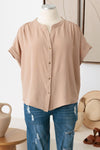 Plus Size Short Roll Up Sleeve Button Down Top - Tasha Apparel Wholesale