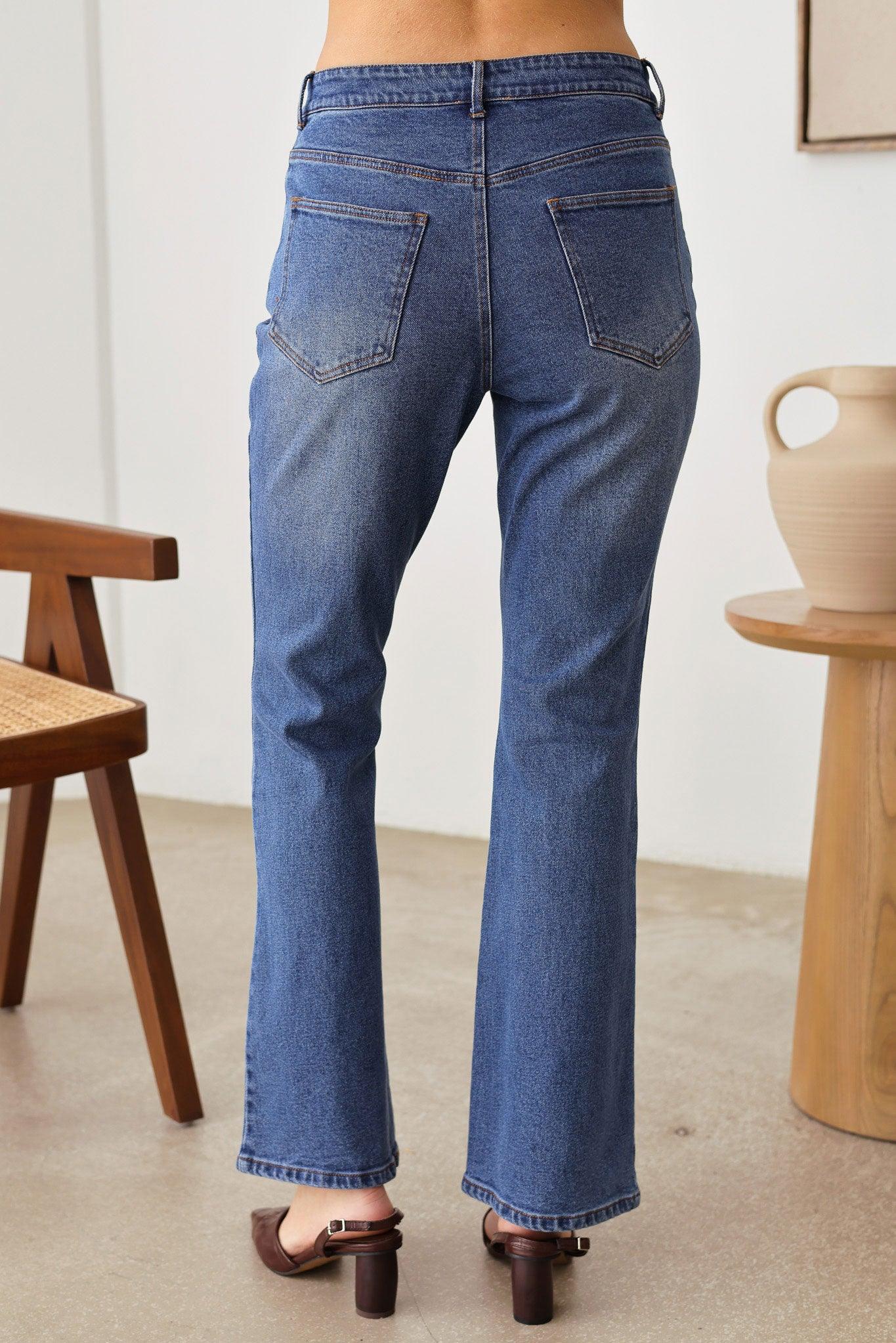 Bootcut Leg Front Tie Four Pocket Stretchy Denim Pants - Tasha Apparel Wholesale