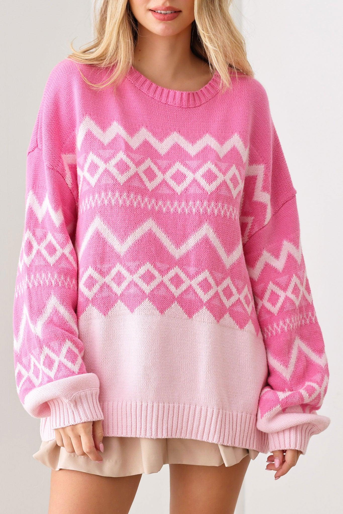 Oversize Tribal Print Long Sleeve Sweater - Tasha Apparel Wholesale