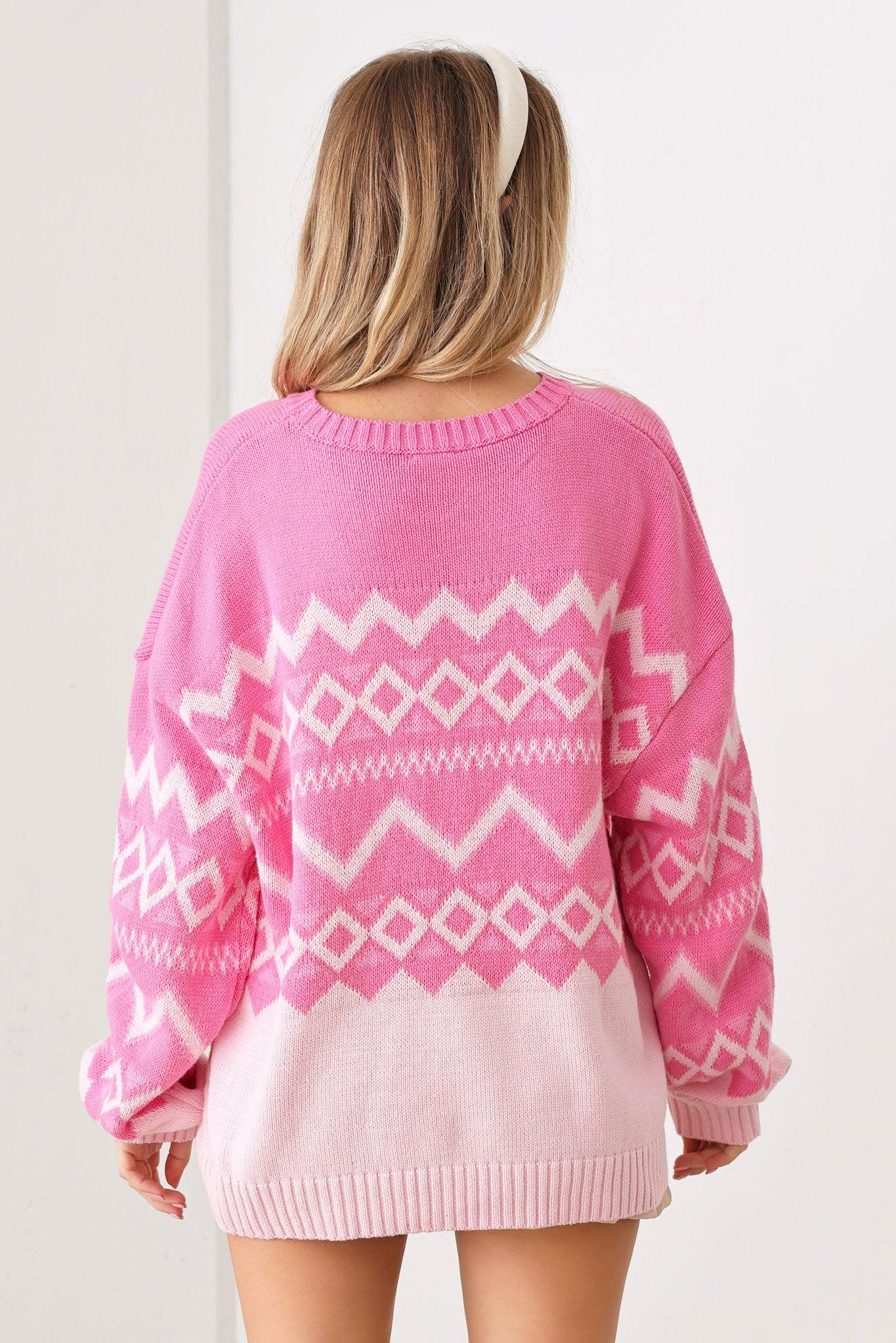 Oversize Tribal Print Long Sleeve Sweater - Tasha Apparel Wholesale