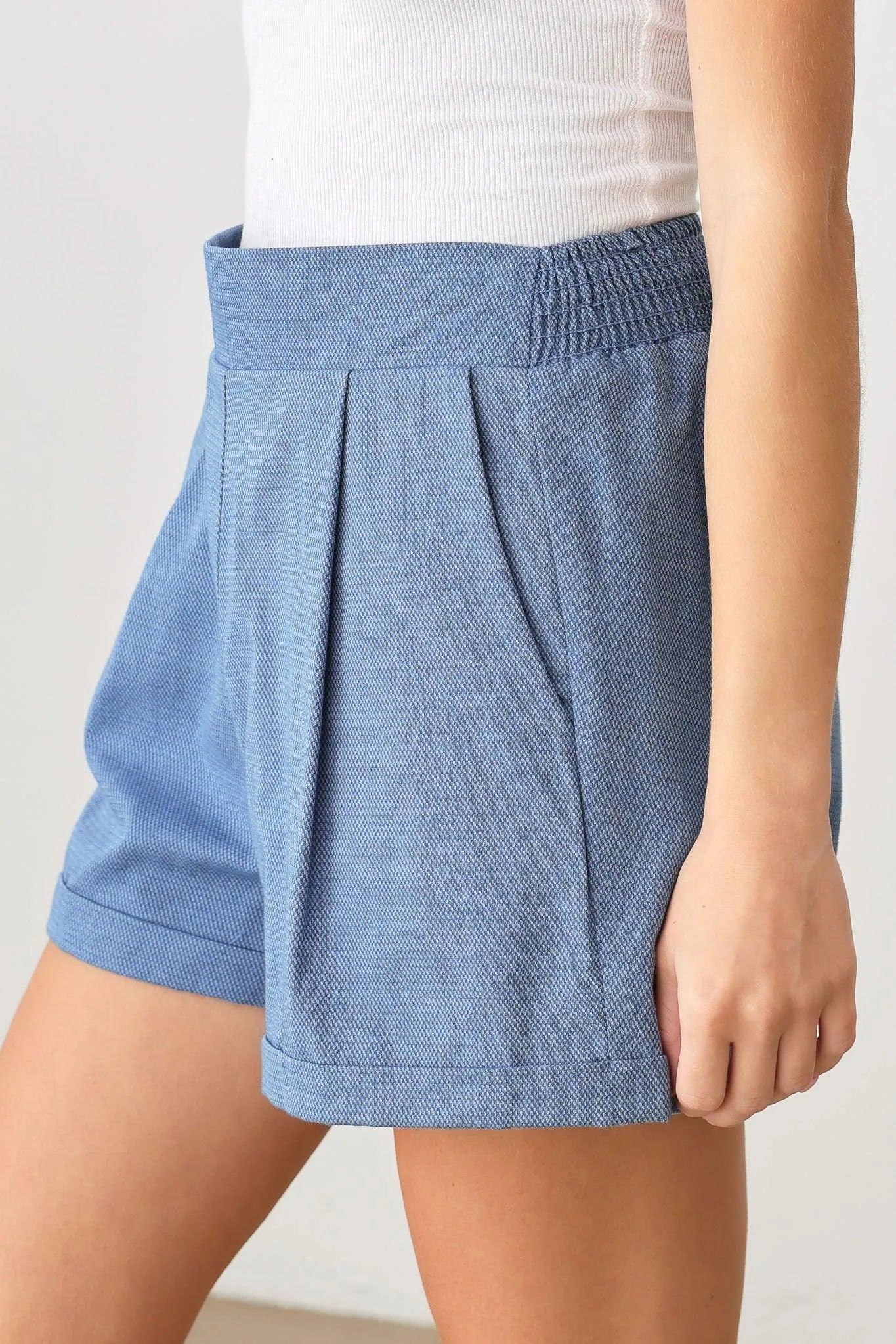 Pleated Casual Side Pocket Back Stretchy Waist Line Shorts - Tasha Apparel Wholesale