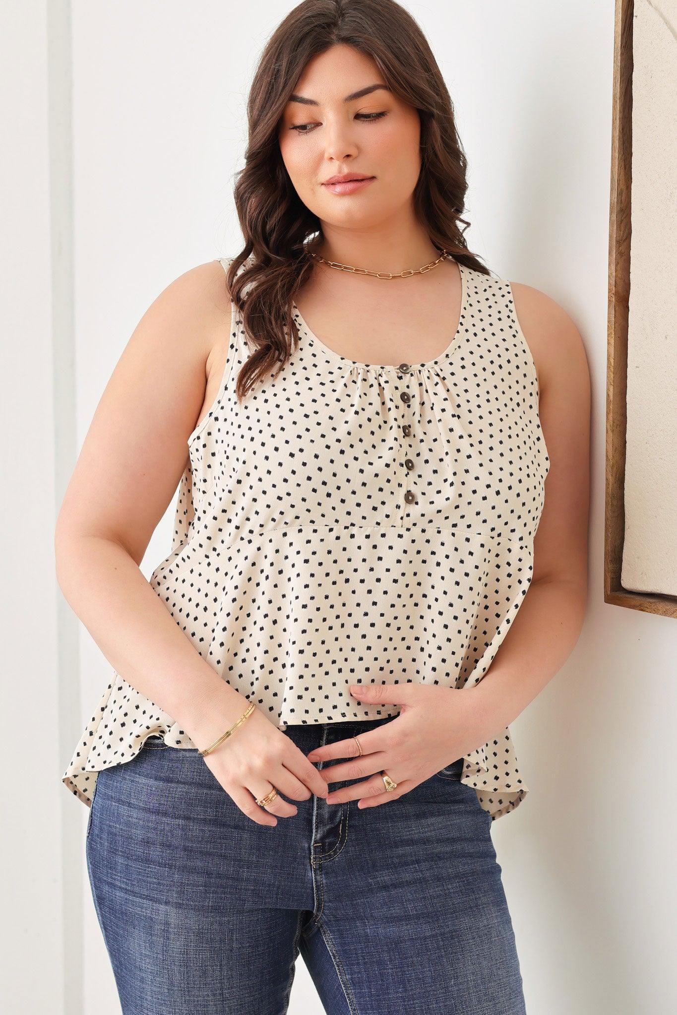 Plus Size All Over Print Front Crop Tiered Ruffle Hemline Front Button Tops - Tasha Apparel Wholesale