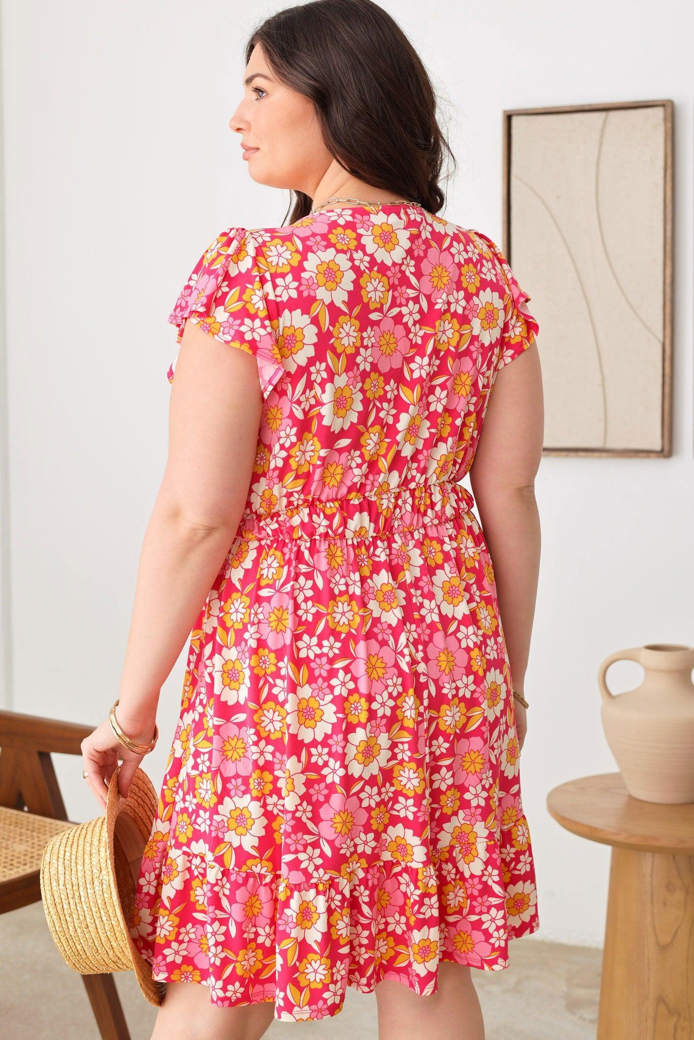 Floral Print Ruffle Cap Sleeves Babydoll Mini Dress - Tasha Apparel Wholesale