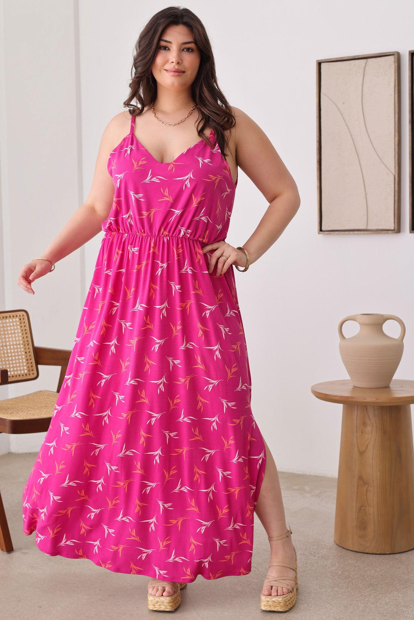 Plus Size Floral Sleeveless Side Slit Maxi Dresses - Tasha Apparel Wholesale