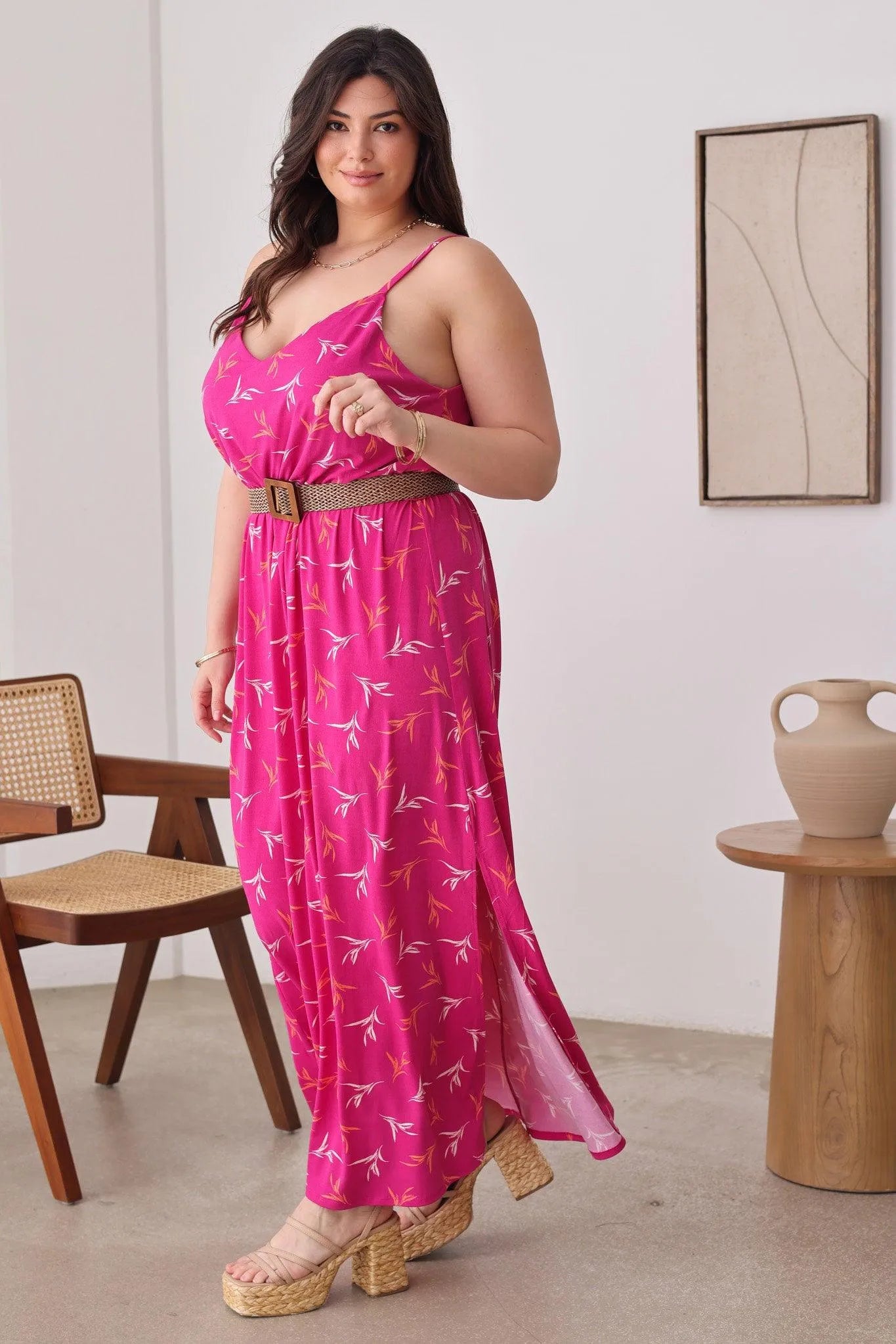 Plus Size Floral Sleeveless Side Slit Maxi Dresses - Tasha Apparel Wholesale