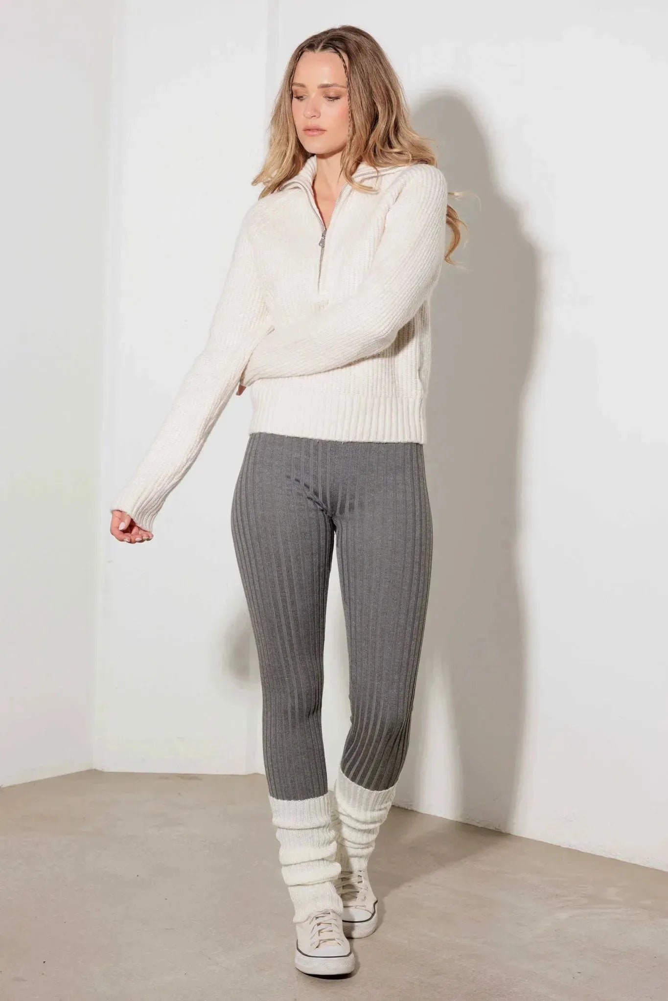 Ribbed Pattern High Waist Cozy Sweater Leggings - Tasha Apparel Wholesale