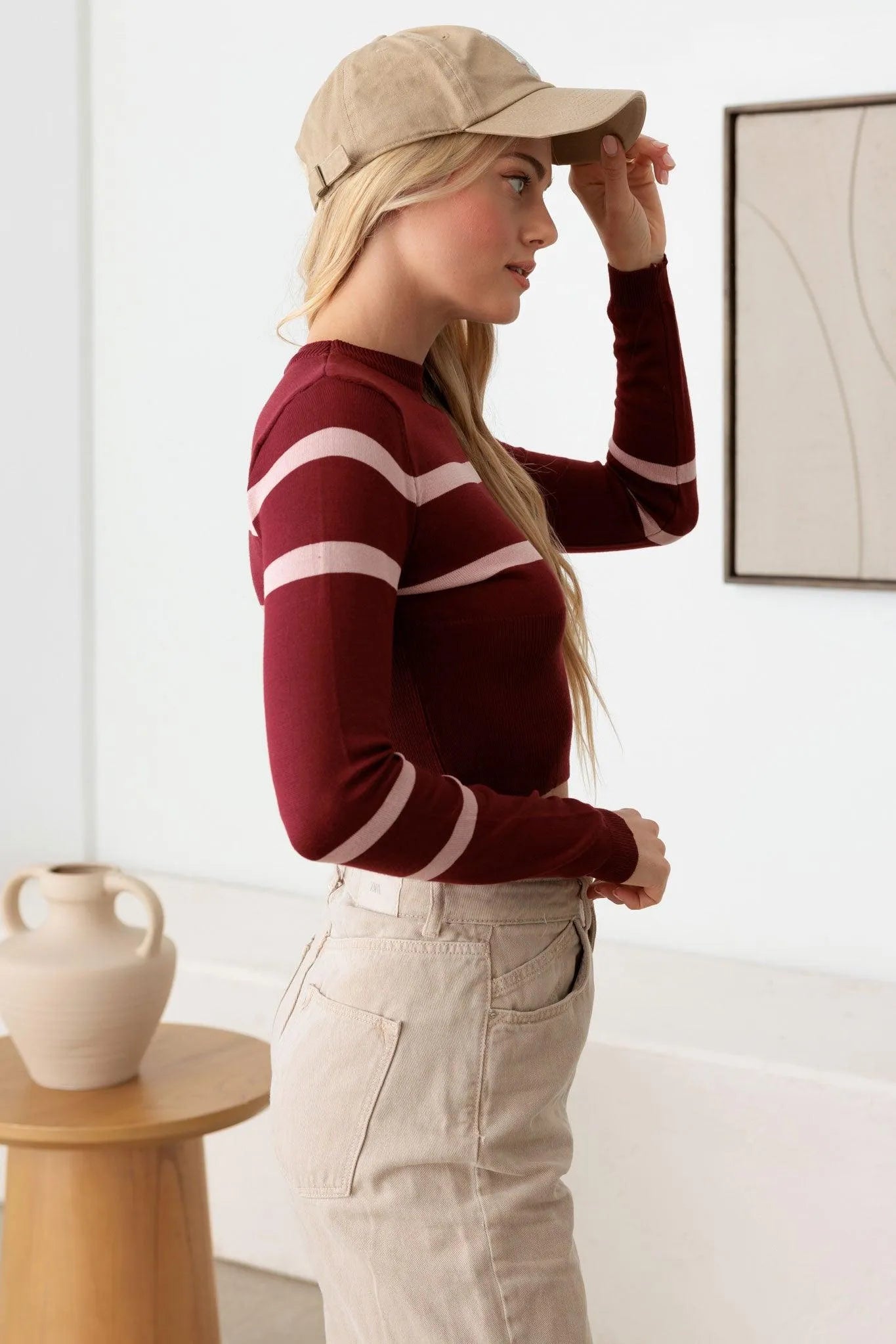 Stripe Long Sleeve Crop Knit Top - Tasha Apparel Wholesale