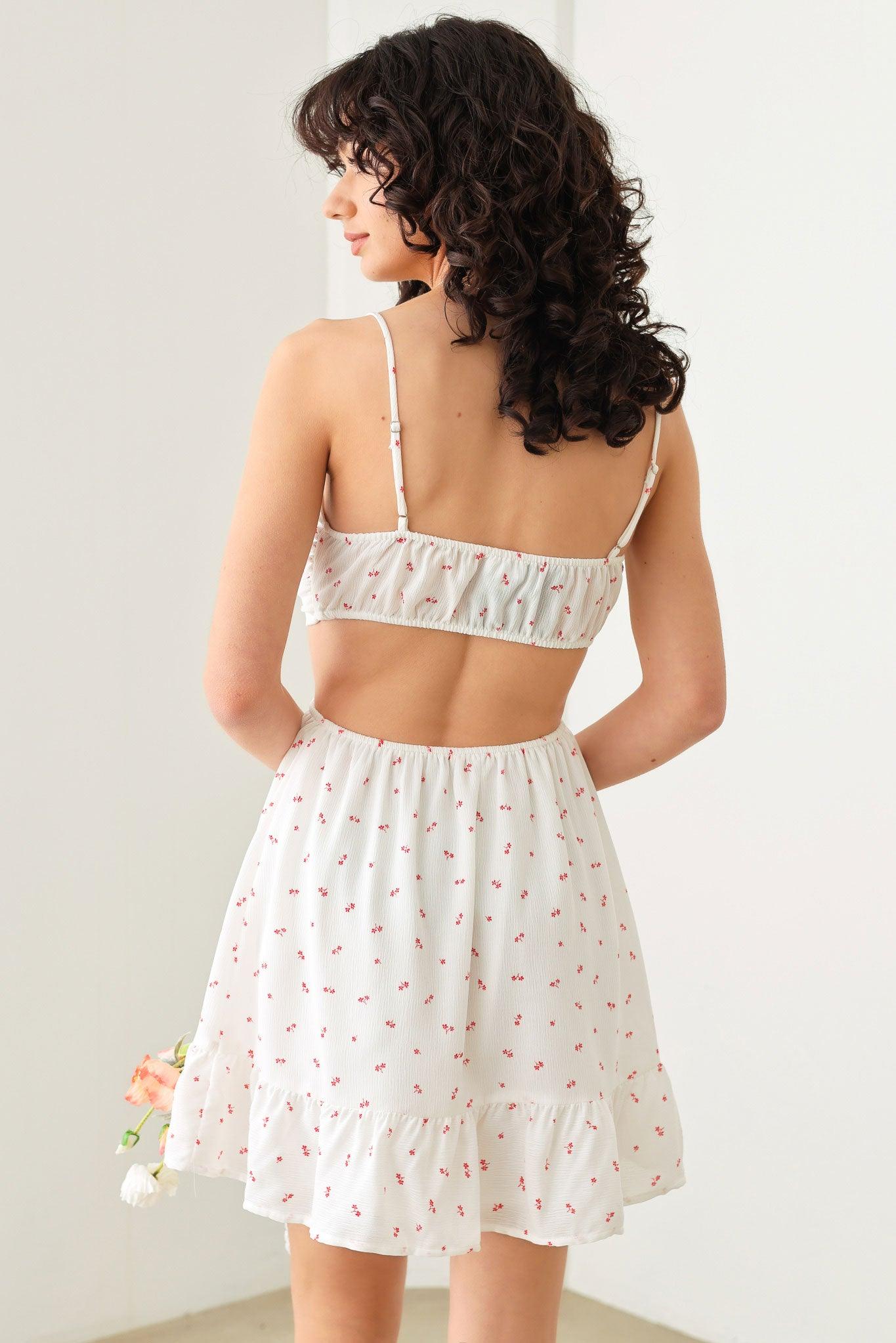 Floral Halter Tie Cut-Out Side's Open Back Mini Dress - Tasha Apparel Wholesale