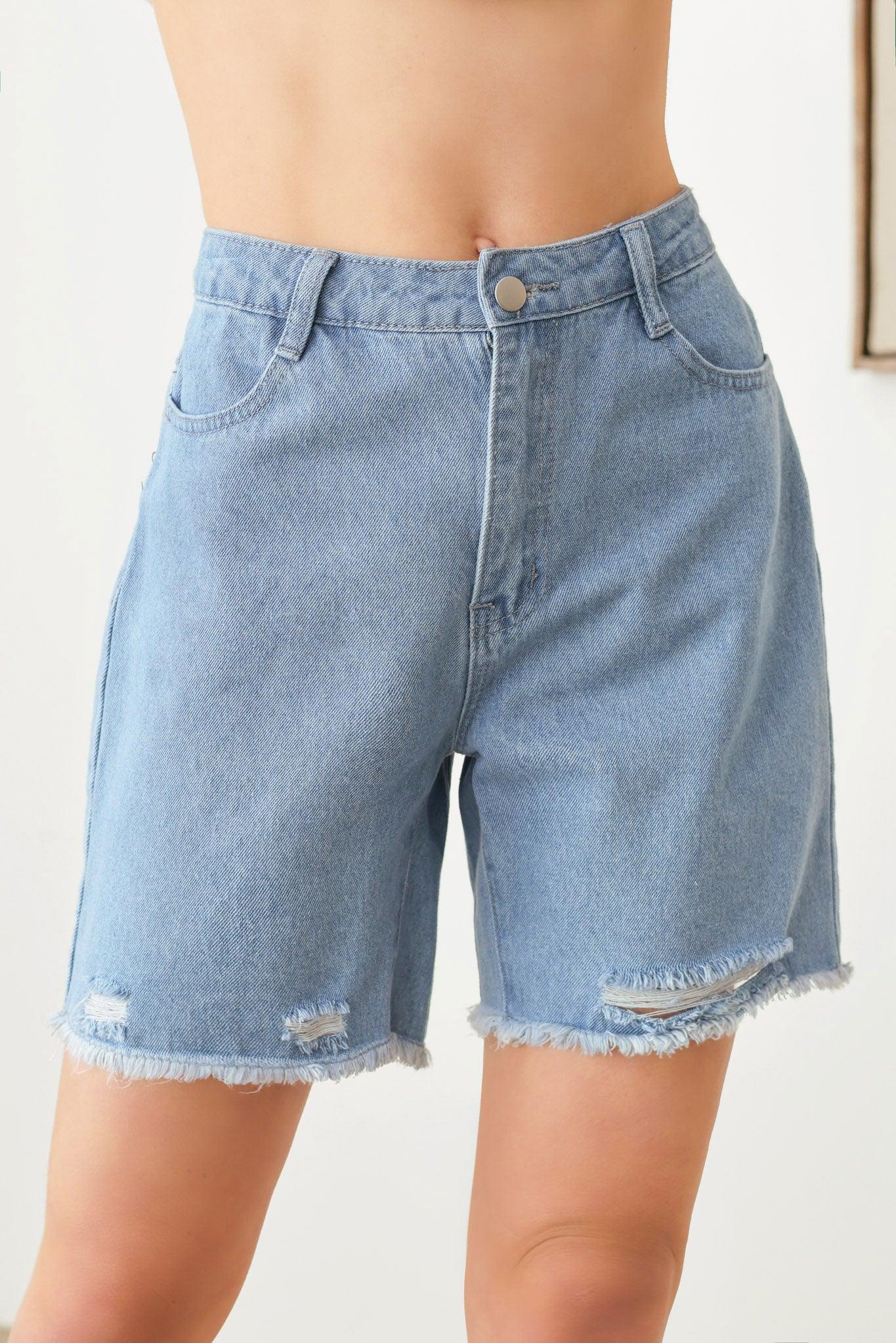 Four Pocket Frayed Hem Denim Shorts - Tasha Apparel Wholesale