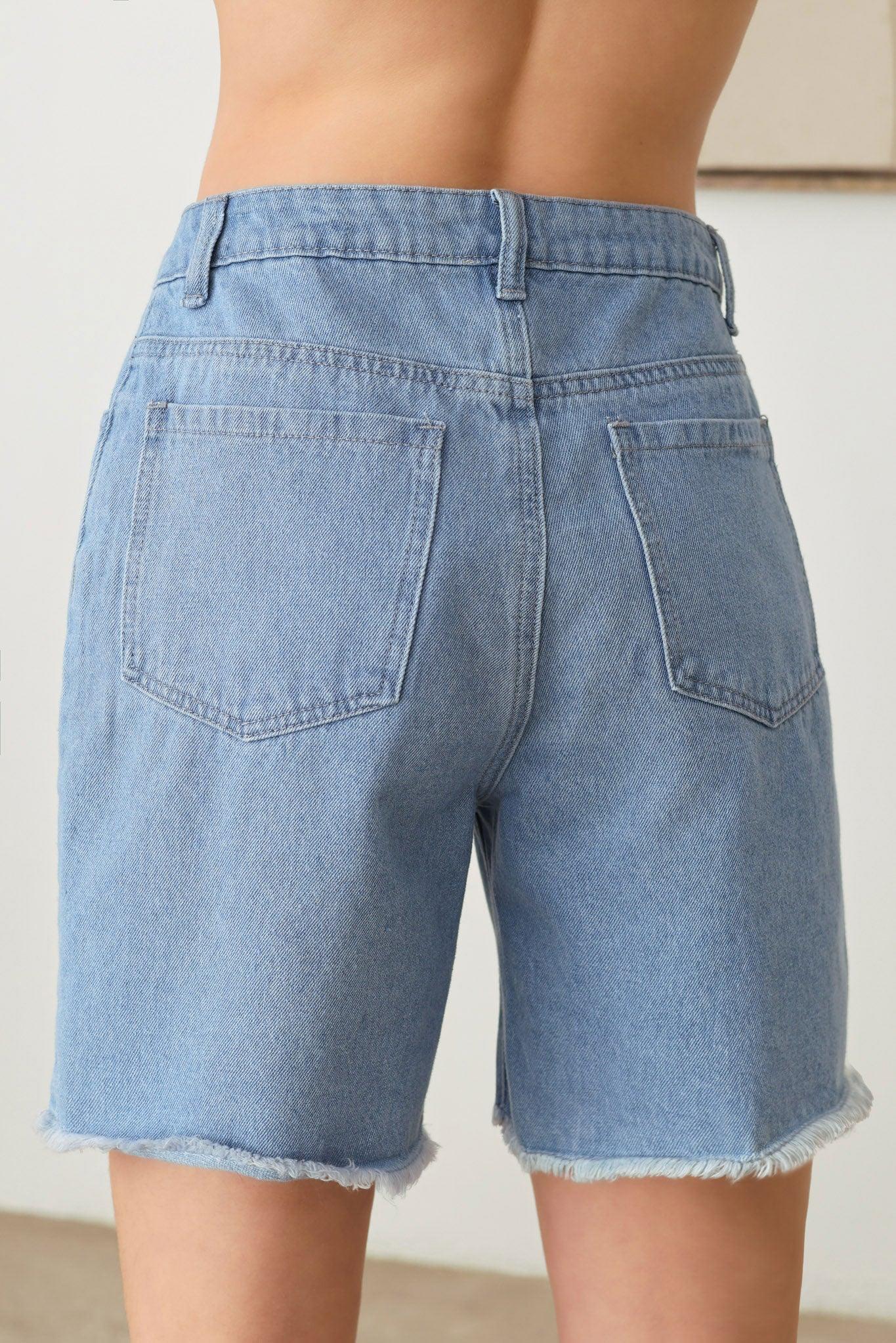 Four Pocket Frayed Hem Denim Shorts - Tasha Apparel Wholesale