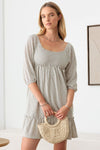 3/4 Puff Sleeve Merrow Surplice Dress - Tasha Apparel Wholesale