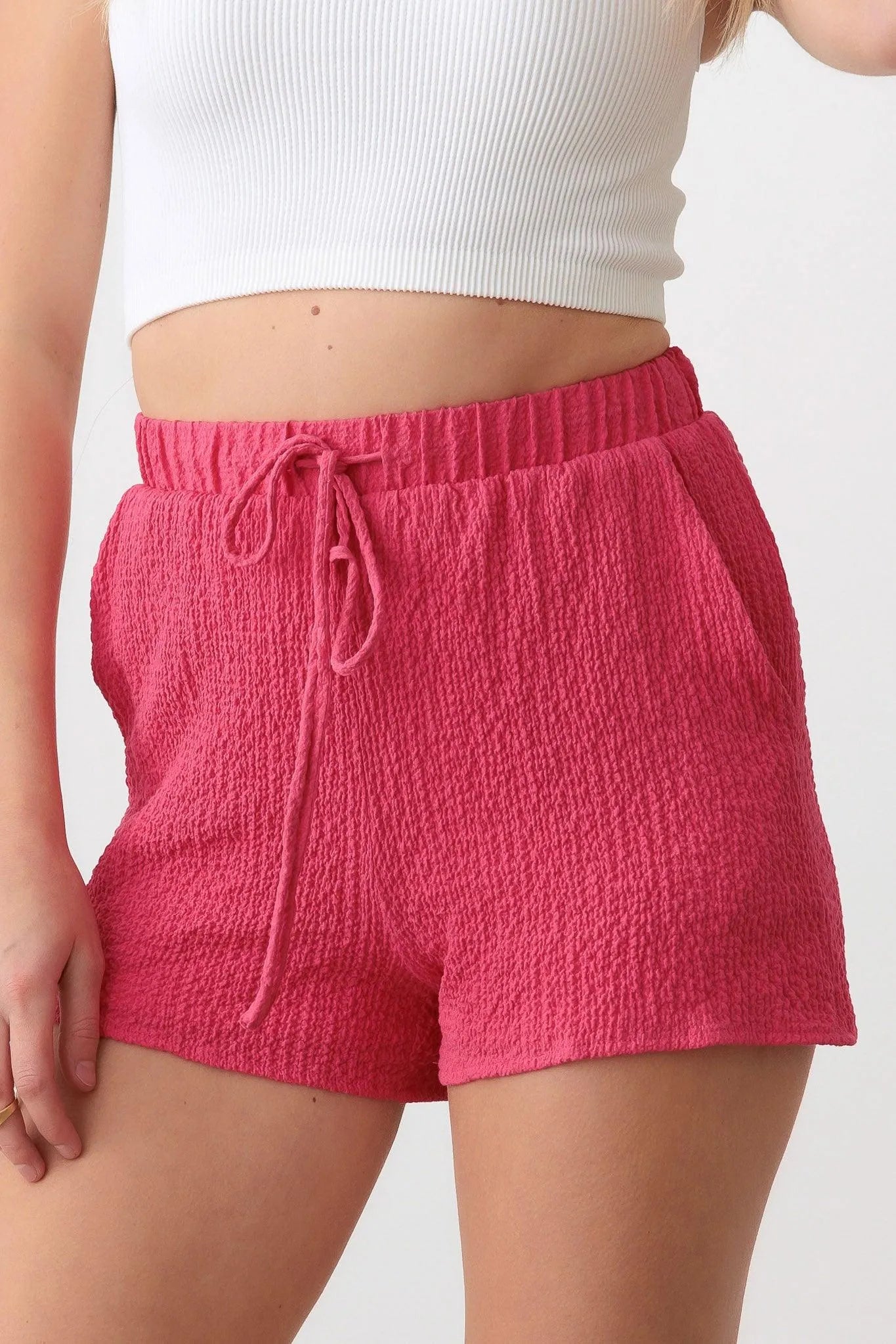 Textured Elastic Waist Tie Shorts - Tasha Apparel Wholesale