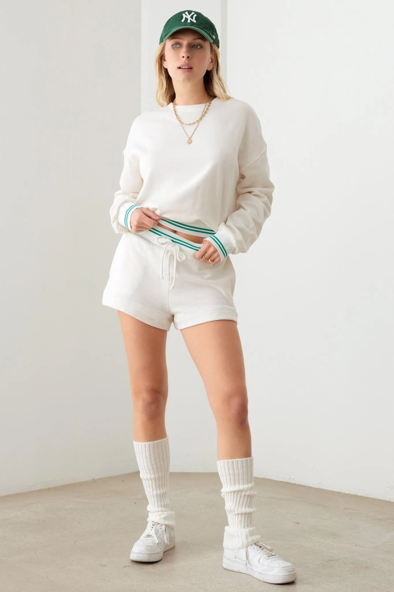 Stripe detail Long Sleeve Top & Front Tie Short Set - Tasha Apparel Wholesale