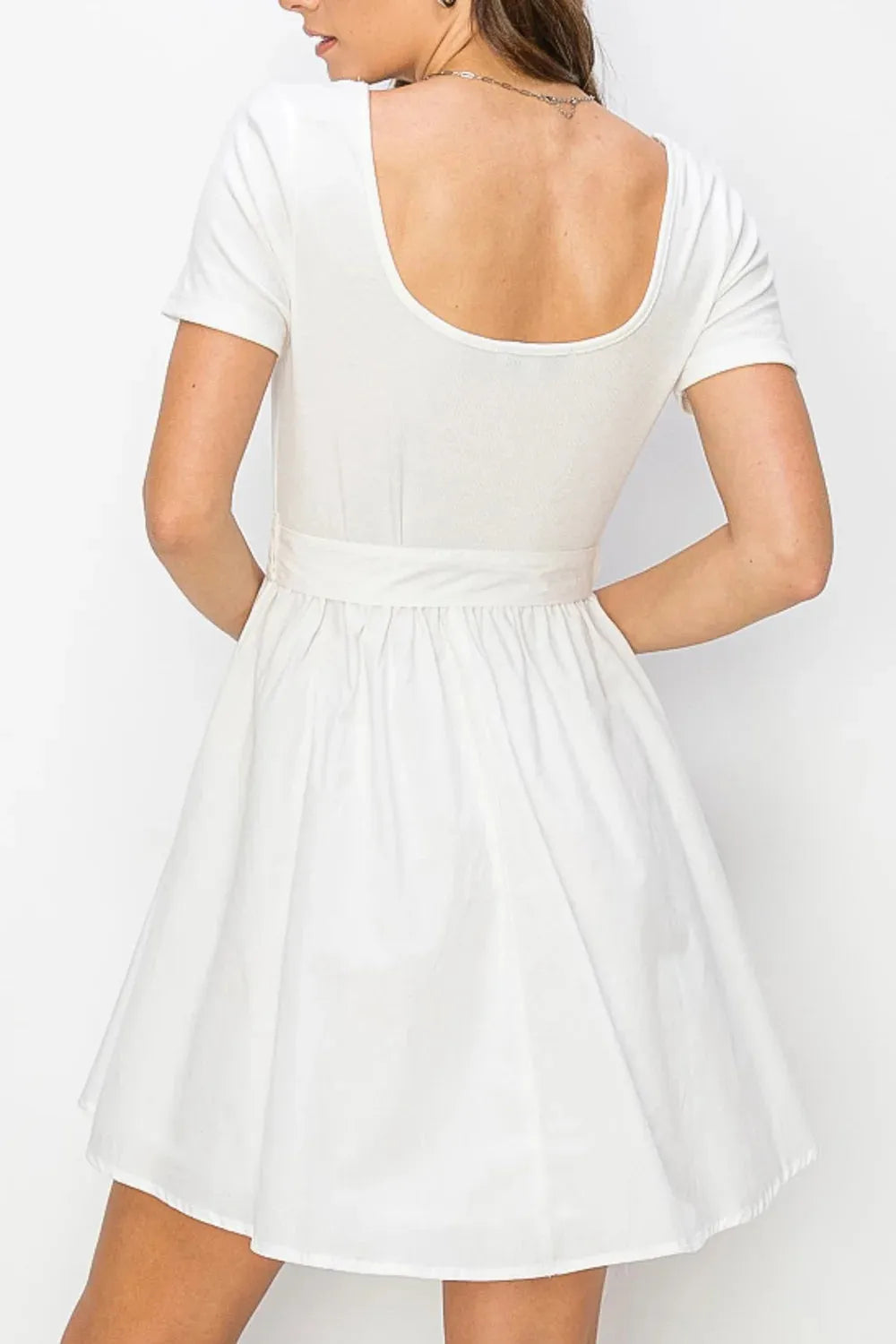 Short Sleeve Ribbed Top Belted Mini Dress Dress - Tasha Apparel Wholesale