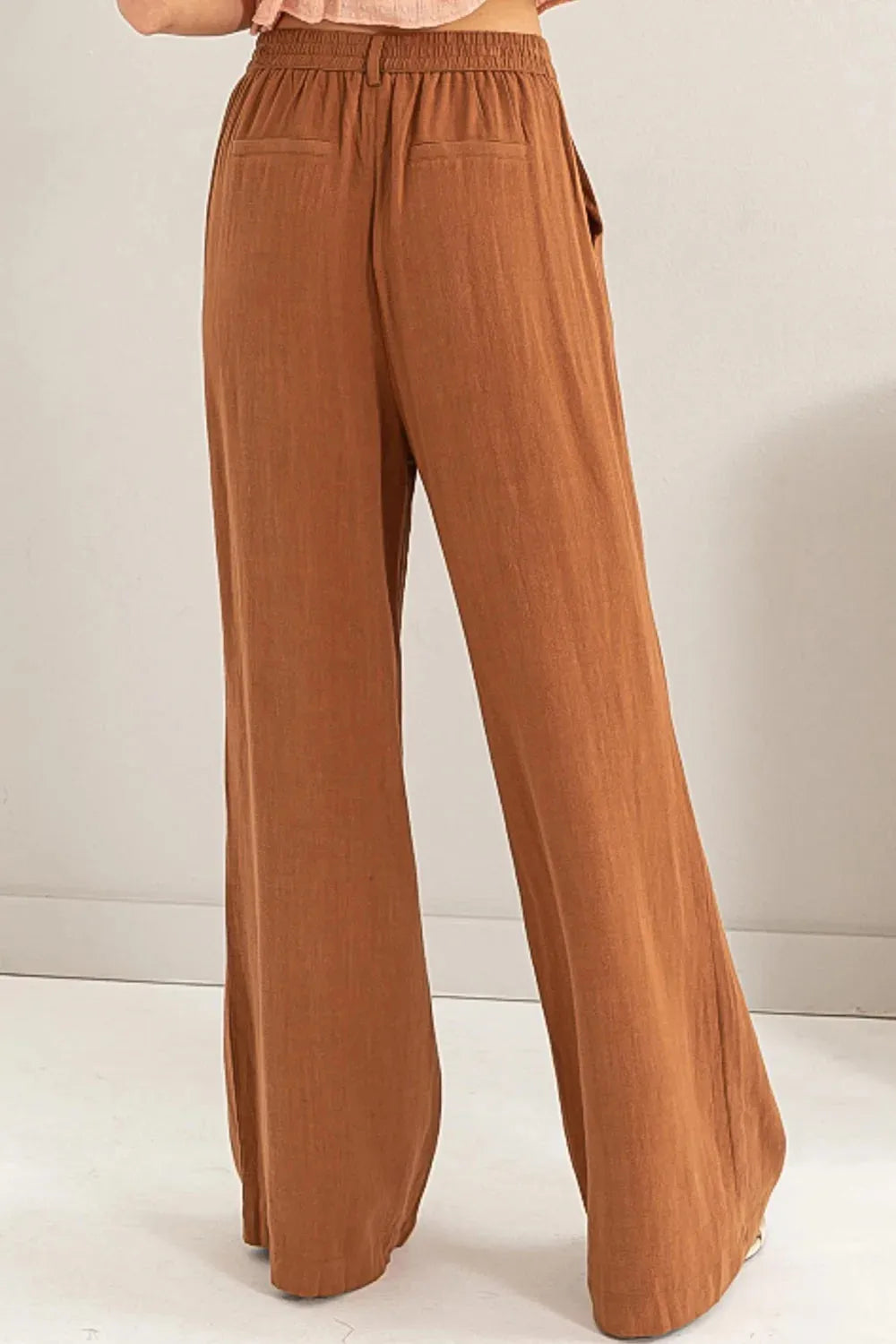 Linen High Waist Wide Leg Side Pocket Pants - Tasha Apparel Wholesale