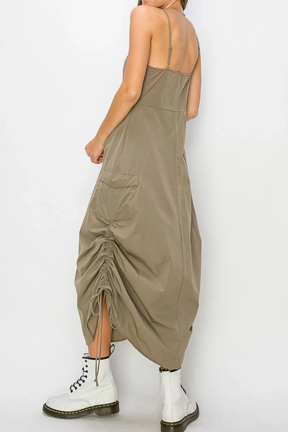 Streetwear Sleeveless Side Ruched Midi Cargo Dress - Tasha Apparel Wholesale