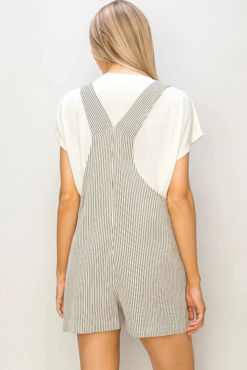 Striped Relaxed Fit Front Pocket Denim Overall - Tasha Apparel Wholesale