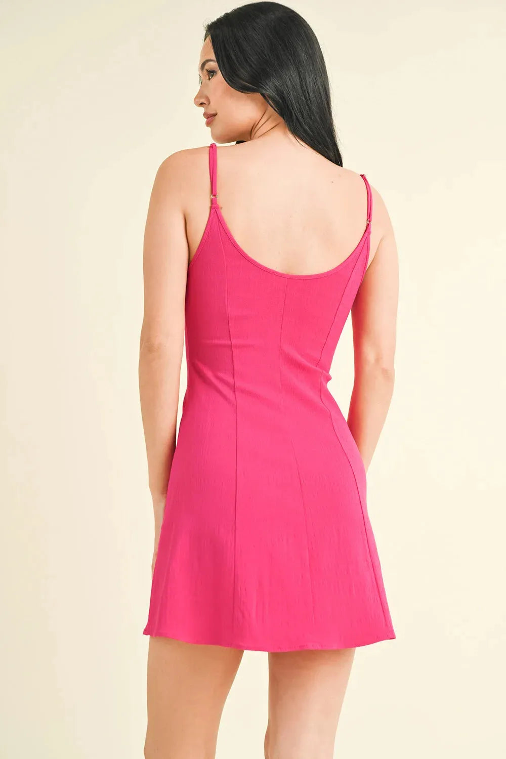 Stretch Linen round neckline Sleeveless Mini Dress - Tasha Apparel Wholesale