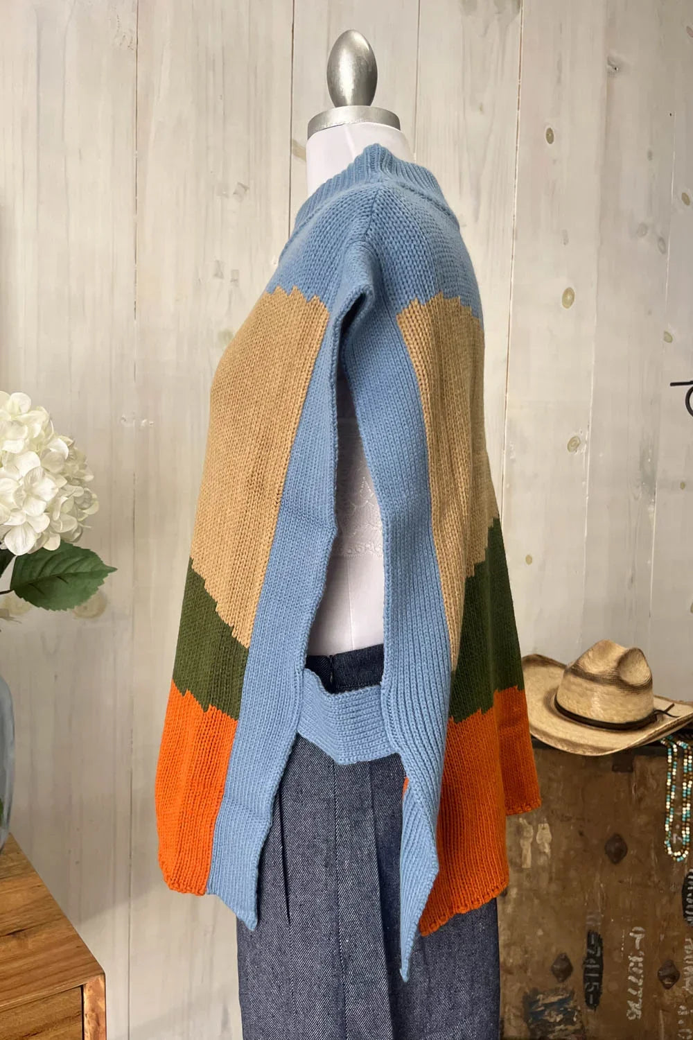 Colorblock Abstract Pattern Turtleneck Sleeveless Knit Sweater Vest