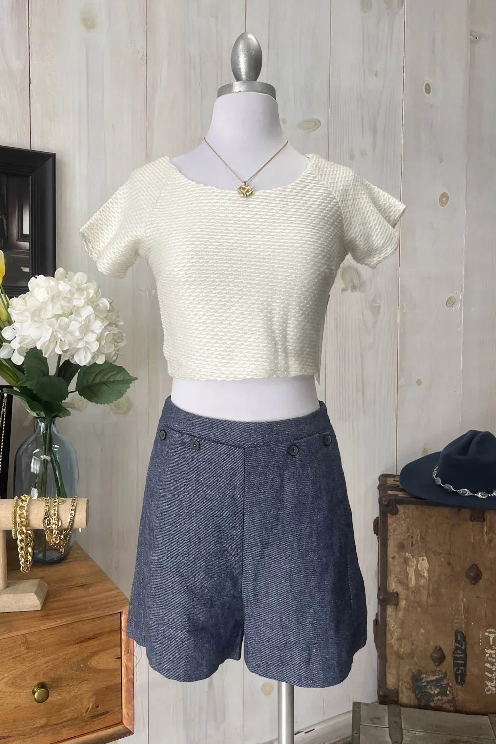 High Waisted Button Detail Tailored Summer Denim Fashion Shorts