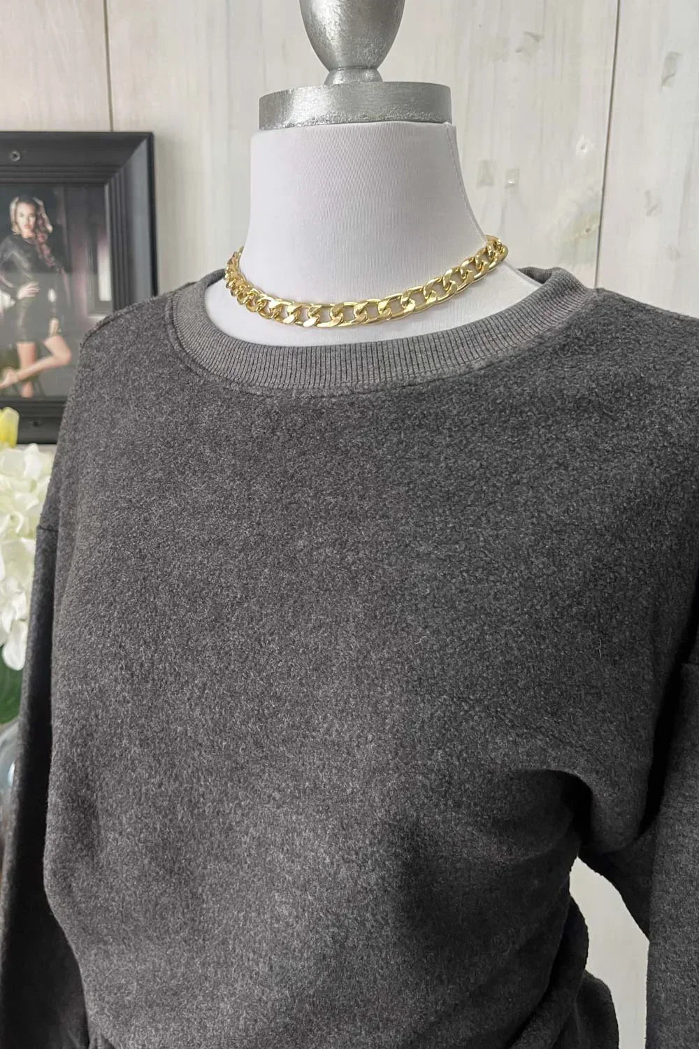 Oversized Ultra Soft Long Sleeve Crew Neck Fleece Sweatshirt