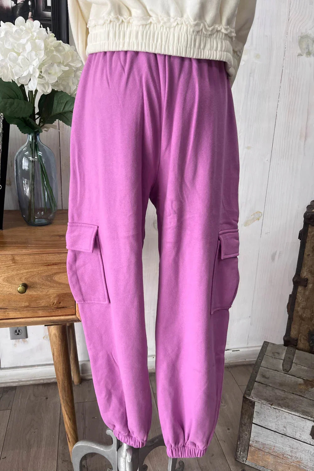 High Waisted Cargo Pocket Elastic Waist Jogger Pants