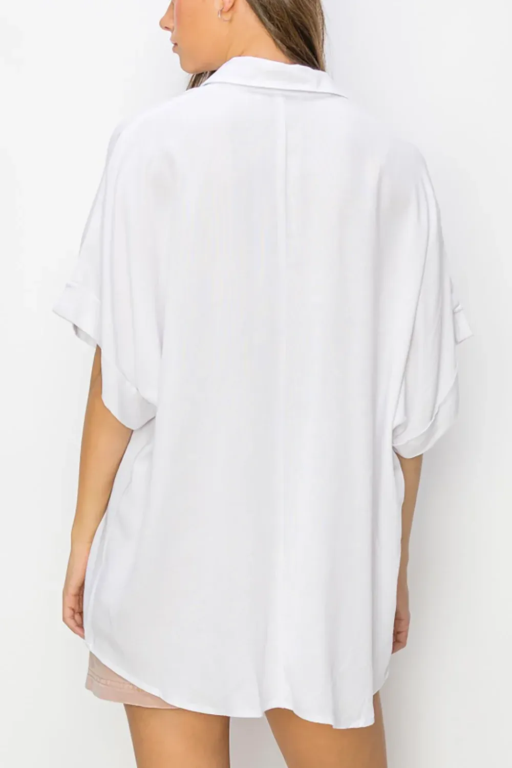 Oversized Button-Down Collared Short Sleeve Polo Top - Tasha Apparel Wholesale