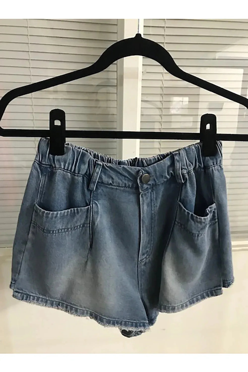 Elastic Waist Pockets Casual Light Wash Denim Shorts - Versatile Summer Shorts - Tasha Apparel Wholesale
