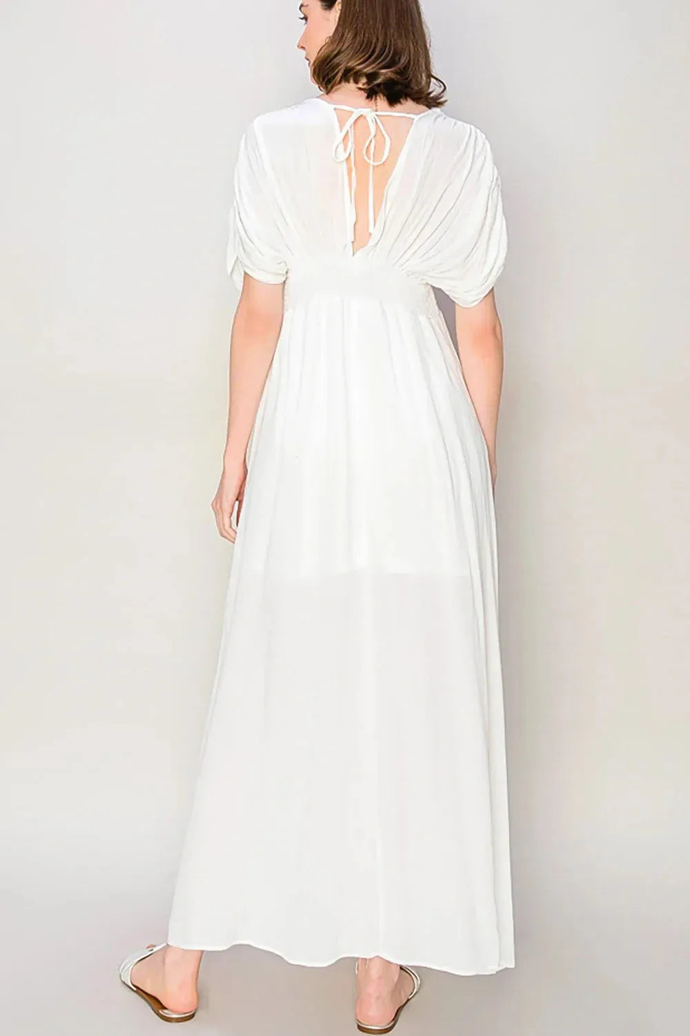 Dreamy Grecian Empire Waist Lightweight Pleated Bodice Maxi Dress - Tasha Apparel Wholesale