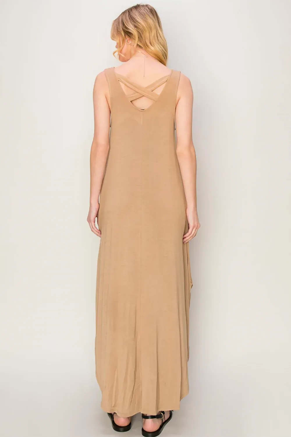 Sleeveless Two Side Pocket Flowing Maxi Dress - Tasha Apparel Wholesale