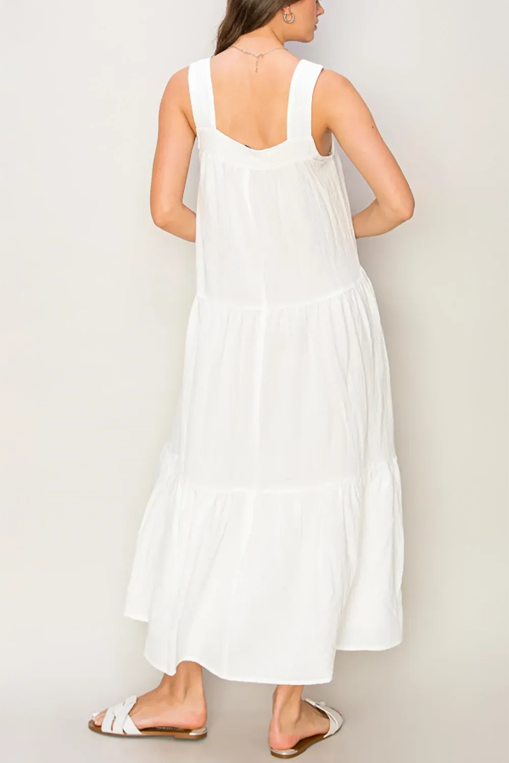 Tiered Sleeveless Front Button Side Pocket Woven Maxi Dress - Tasha Apparel Wholesale