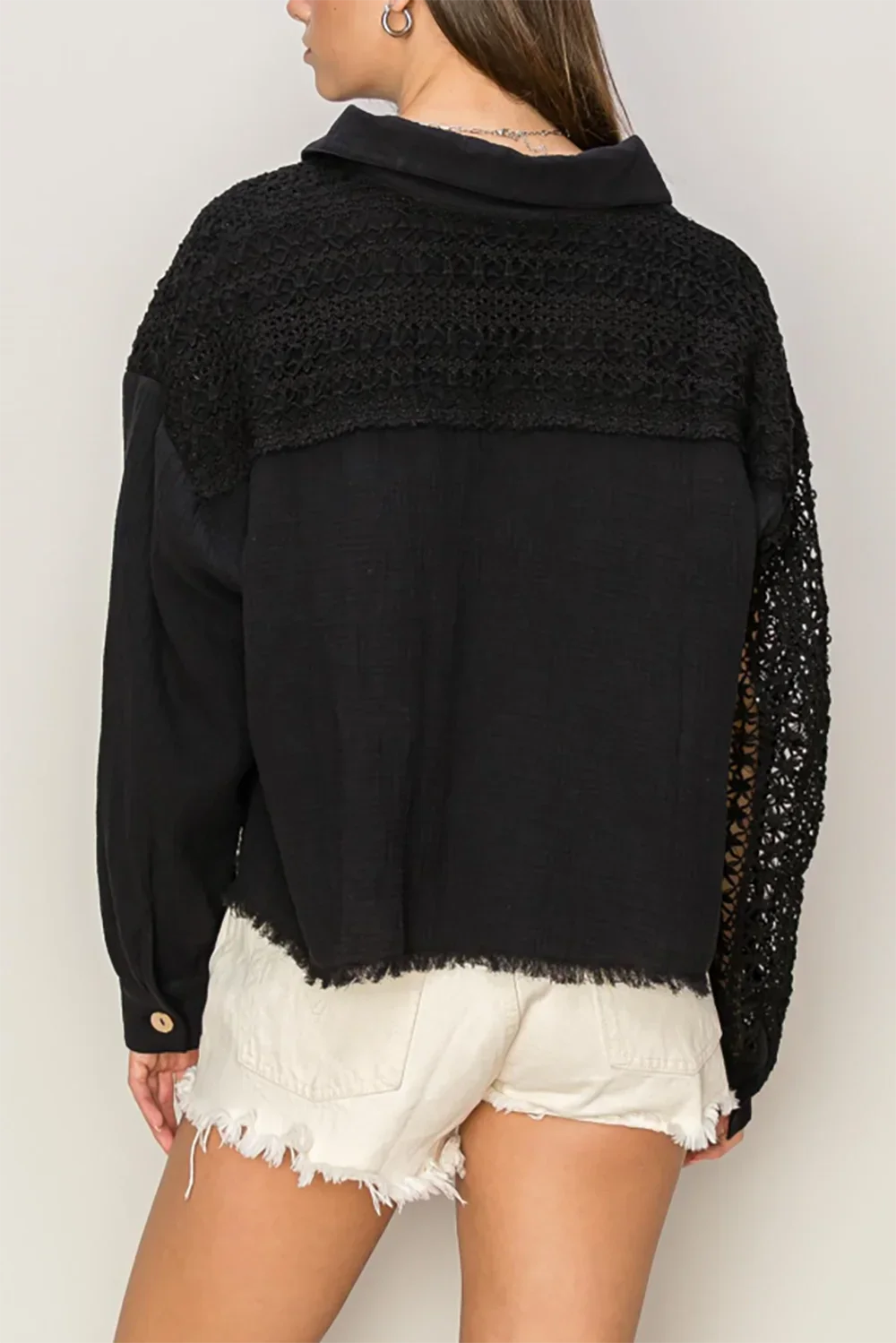 Boho Button Front Crochet Lace Cotton Gauze Shirt Boutique Top - Tasha Apparel Wholesale