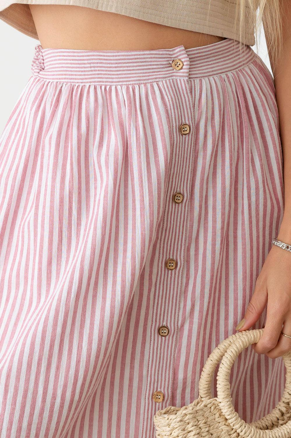 Patio Stripe Button Down Maxi Skirt