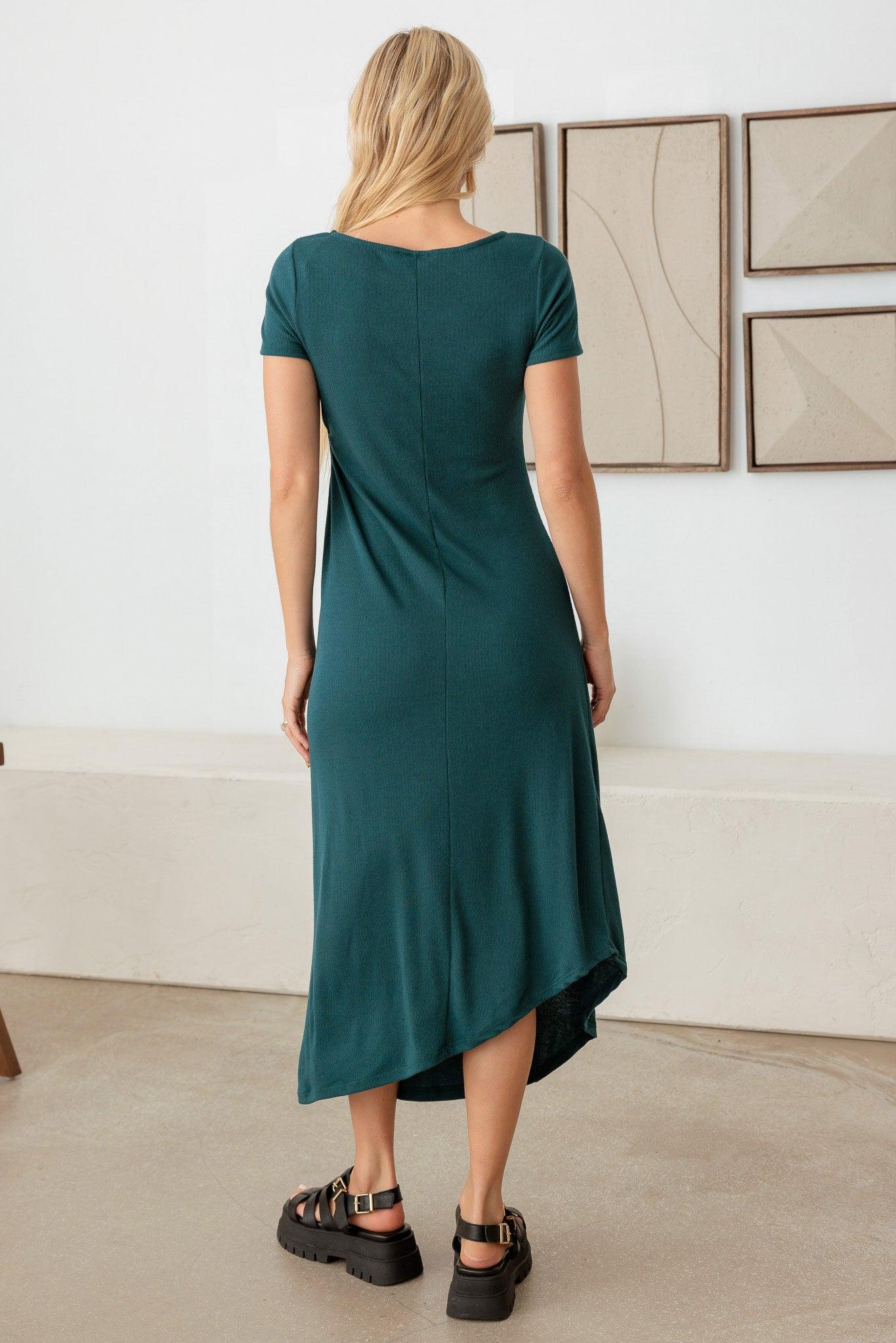 Elastic Ruching Asymmetrical Bottom Maxi Dress - Tasha Apparel Wholesale