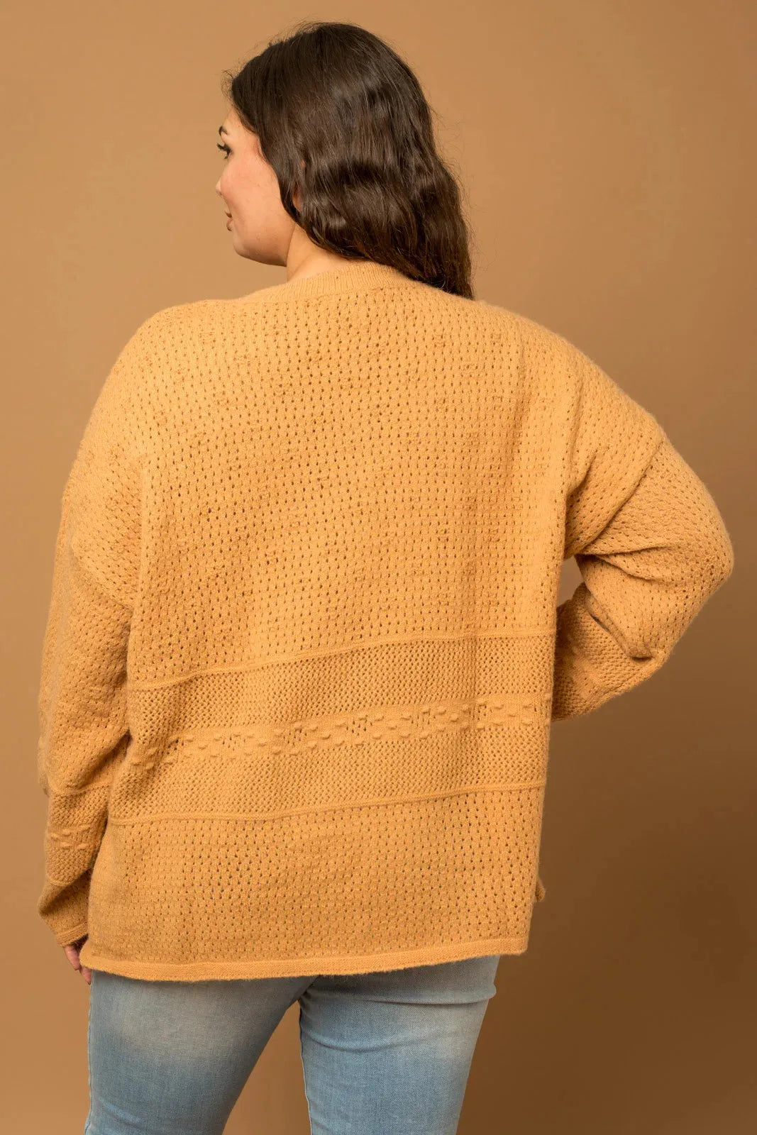 Plus Size Relax Fit knit texture Caramel Sweater - Tasha Apparel Wholesale
